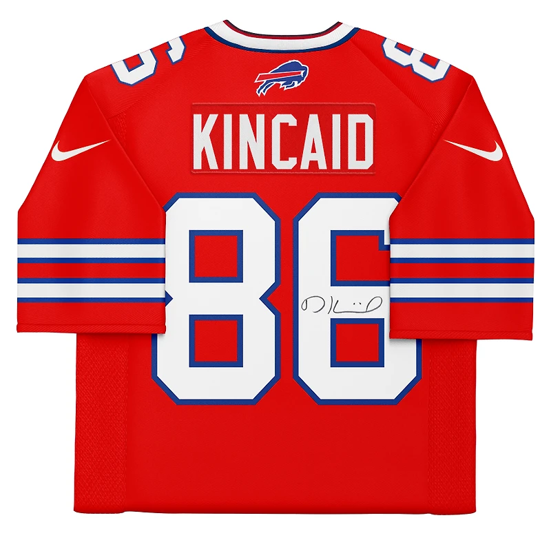 Maillot Nike rouge dédicacé par Dalton Kincaid des Buffalo Bills
