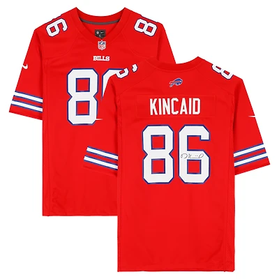 Maillot Nike rouge dédicacé par Dalton Kincaid des Buffalo Bills