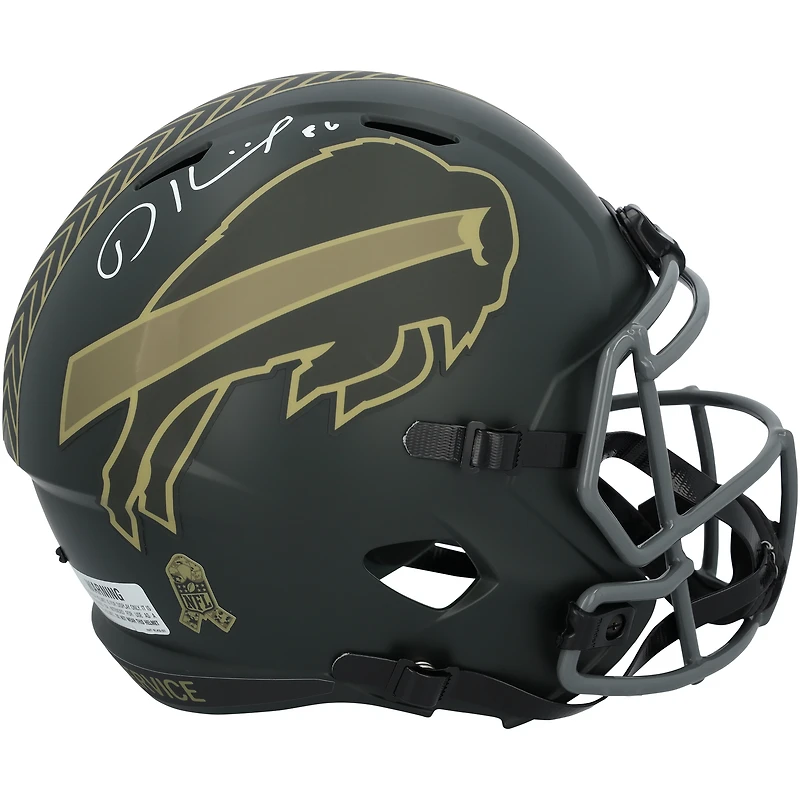 Casque réplique Riddell Speed ​​2025 Salute To Service autographié par Dalton Kincaid des Buffalo Bills