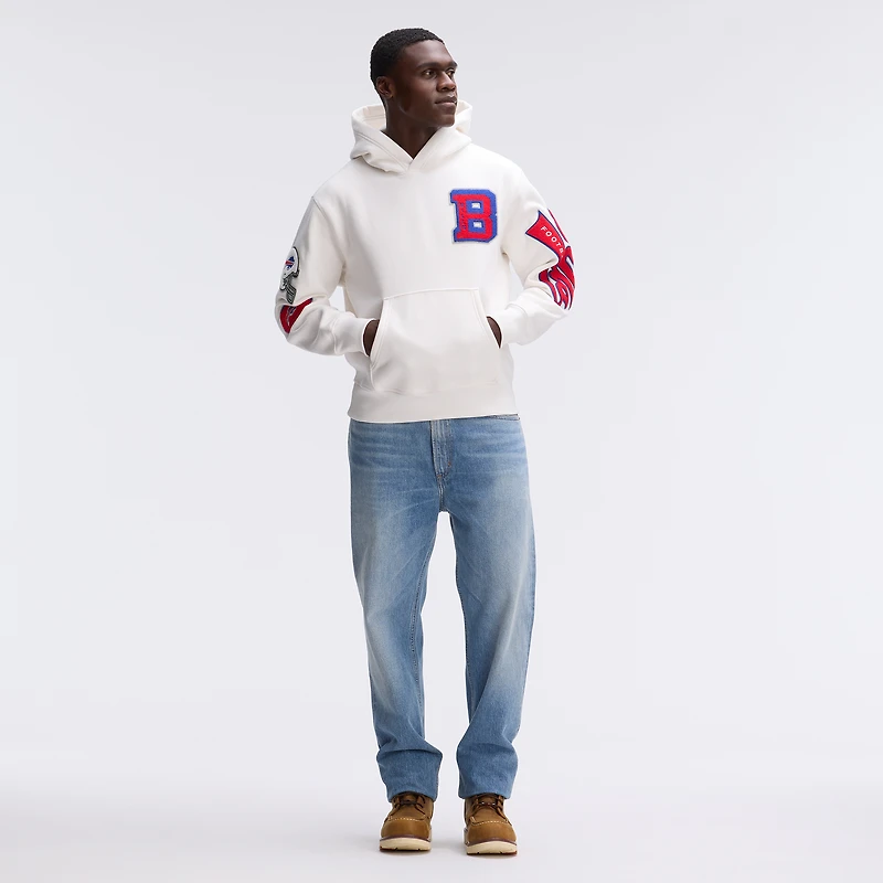 Fanatics Oatmeal Buffalo Bills IconicFleece Letterman Hoodie