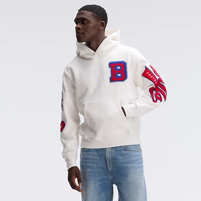 Fanatics Oatmeal Buffalo Bills IconicFleece Letterman Hoodie
