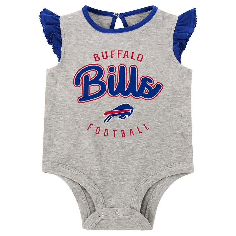 Girls Infant Heather Gray/Royal Buffalo Bills All Dolled Up Three-Piece Bodysuit, Skirt & Booties Set