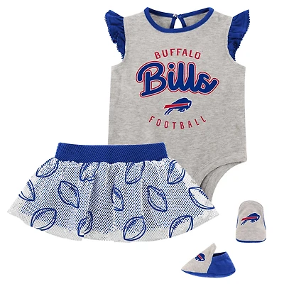 Girls Infant Heather Gray/Royal Buffalo Bills All Dolled Up Three-Piece Bodysuit, Skirt & Booties Set
