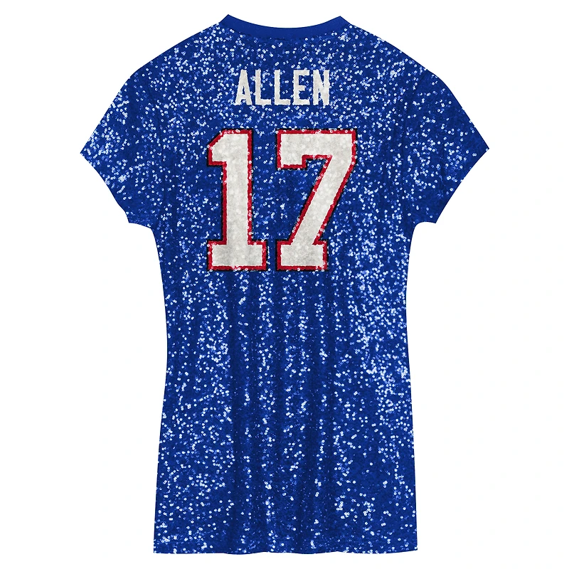 Robe à col en V sequins avec nom et numéro de joueur des Royal Buffalo Bills Josh Allen pour filles