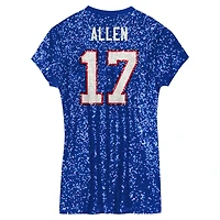 Robe à col en V sequins avec nom et numéro de joueur des Royal Buffalo Bills Josh Allen pour filles