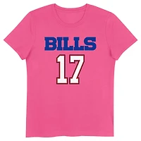 T-shirt rose pour jeunes filles Josh Allen avec nom et numéro de joueur des Buffalo Bills
