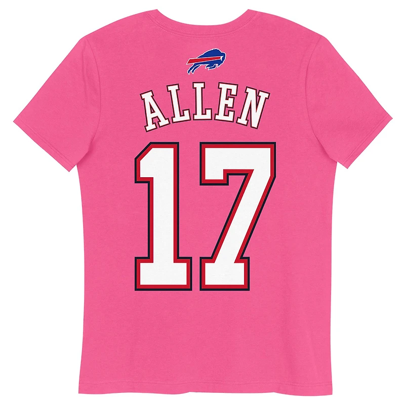 T-shirt rose pour jeunes filles Josh Allen avec nom et numéro de joueur des Buffalo Bills