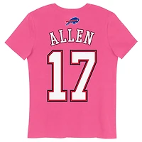 T-shirt rose pour jeunes filles Josh Allen avec nom et numéro de joueur des Buffalo Bills