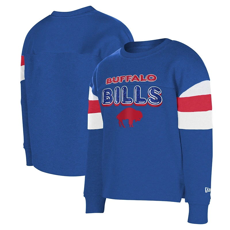Sweat-shirt à paillettes blocs de couleurs rétro New Era Royal Buffalo Bills pour filles