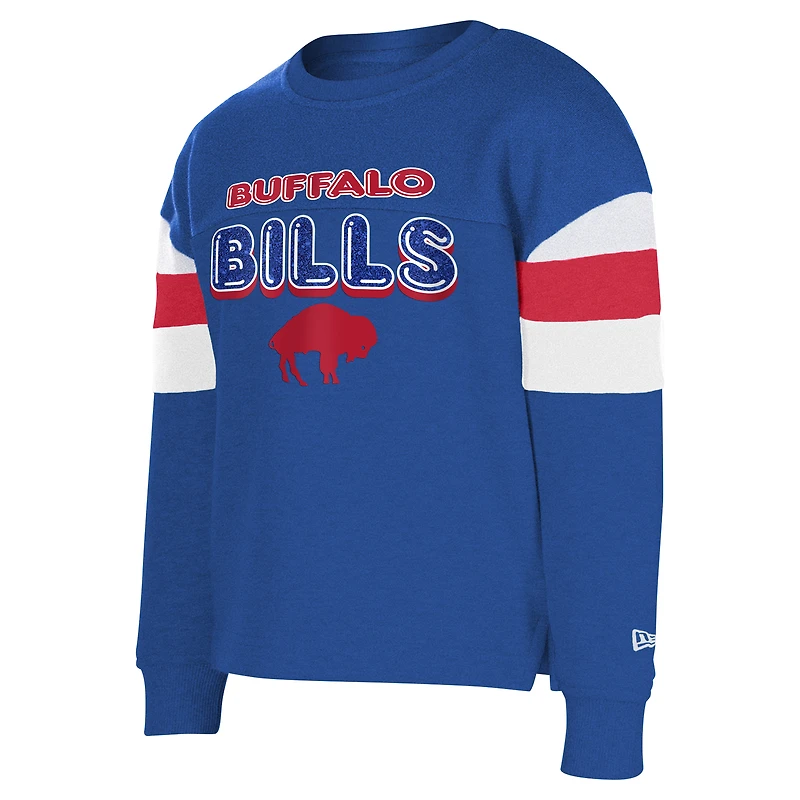 Sweat-shirt à paillettes blocs de couleurs rétro New Era Royal Buffalo Bills pour filles