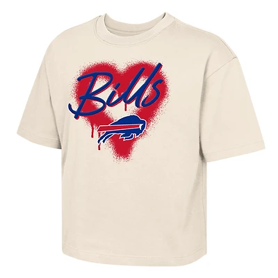 Girls Youth Outerstuff Cream Buffalo Bills Boxy Spray Heart Puff Print T-Shirt