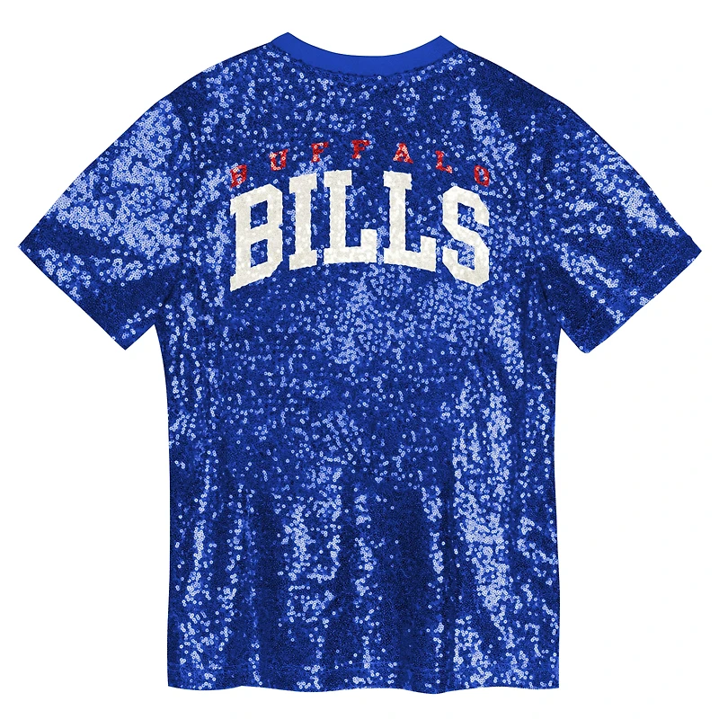 Girls Youth Royal Buffalo Bills Wordmark Sequin V-Neck Top
