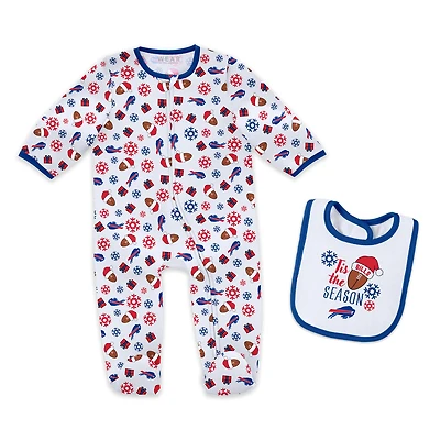 Infant & Newborn WEAR by Erin Andrews Buffalo Bills Holiday Full-Zip Sleeper Bib Set