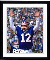 Photo de célébration de Jim Kelly, joueur des Buffalo Bills, autographiée (40 x 50 cm), bras levés.