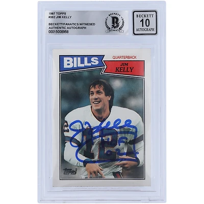 Jim Kelly Buffalo Bills Autographed 1987 Topps #362 Beckett Fanatics Witnessed Authenticated 10 Rookie Card with "HOF 02" Inscription