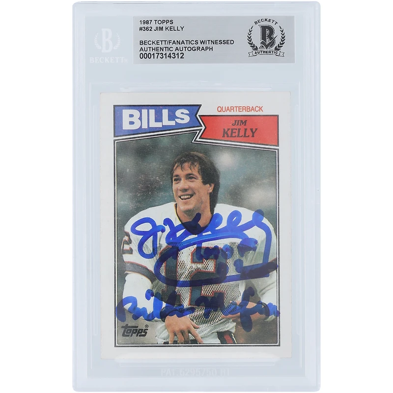 Jim Kelly Buffalo Bills Autographed 1987 Topps #362 Beckett Fanatics Witnessed Authenticated Rookie Card with "HOF 02" & "Bills Mafia" Inscriptions