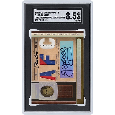 Jim Kelly Buffalo Bills Autographed 2006 Playoff National Treasures AFC Prime Timeline Materials Triple Tri-Color Relic #TL-JK #3/5 SGC Authenticated 8.5 Card
