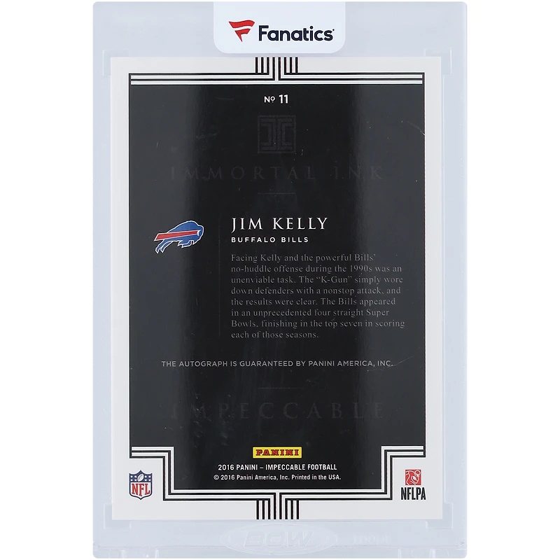 Jim Kelly Buffalo Bills Autographed 2016 Panini Impeccable Gold #11 #1/5 Card