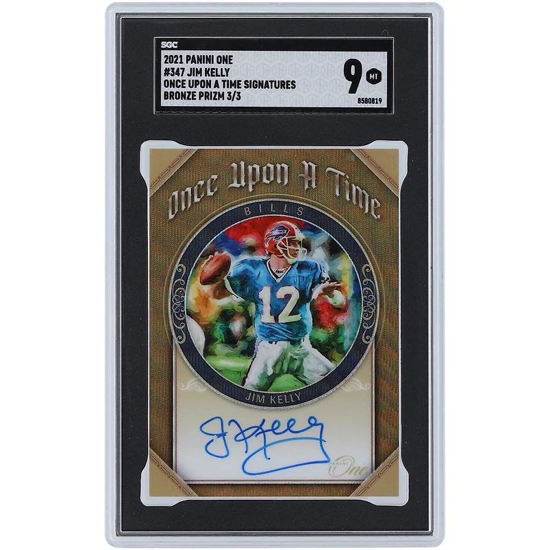 Carte Panini One Bronze Prizm Once Upon A Time #347 #3/3 SGC 9 authentifiée autographiée par Jim Kelly Buffalo Bills 2021