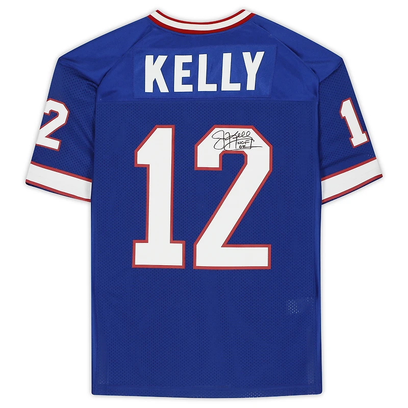 Maillot authentique dédicacé par Jim Kelly des Buffalo Bills par Mitchell & Ness Royal avec inscription « HOF 02 »