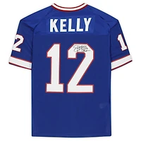 Maillot authentique dédicacé par Jim Kelly des Buffalo Bills par Mitchell & Ness Royal avec inscription « HOF 02 »