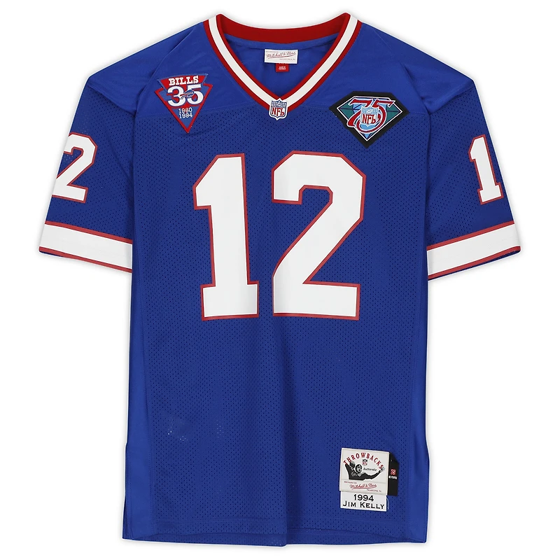 Maillot authentique dédicacé par Jim Kelly des Buffalo Bills par Mitchell & Ness Royal avec inscription « HOF 02 »