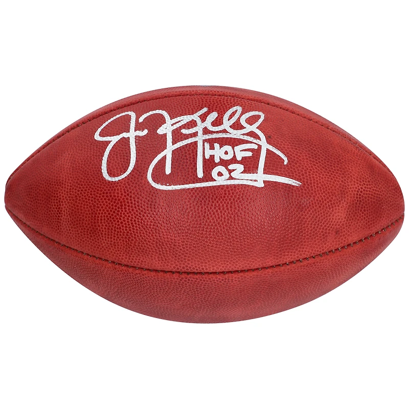 Ballon de football professionnel Wilson Duke en couleur autographié par Jim Kelly des Buffalo Bills avec inscription « HOF 02 »