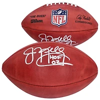 Ballon de football professionnel Wilson Duke en couleur autographié par Jim Kelly des Buffalo Bills avec inscription « HOF 02 »