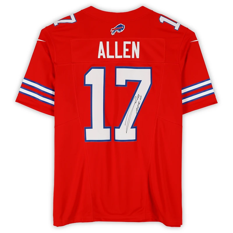 Maillot Nike rouge dédicacé par Josh Allen des Buffalo Bills