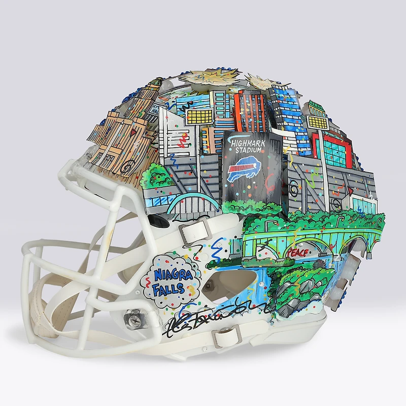 Casque Riddell Speed ​​Authentic 2021-présent, autographié par Josh Allen (Buffalo Bills) - Illustration de Charles Fazzino - WN55916222