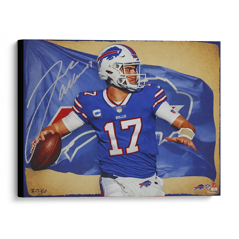 Josh Allen Buffalo Bills Autographed Stretched 20" x 24" Canvas Giclee Print - Art and Signed by Brian Konnick - Limited Edition of 17