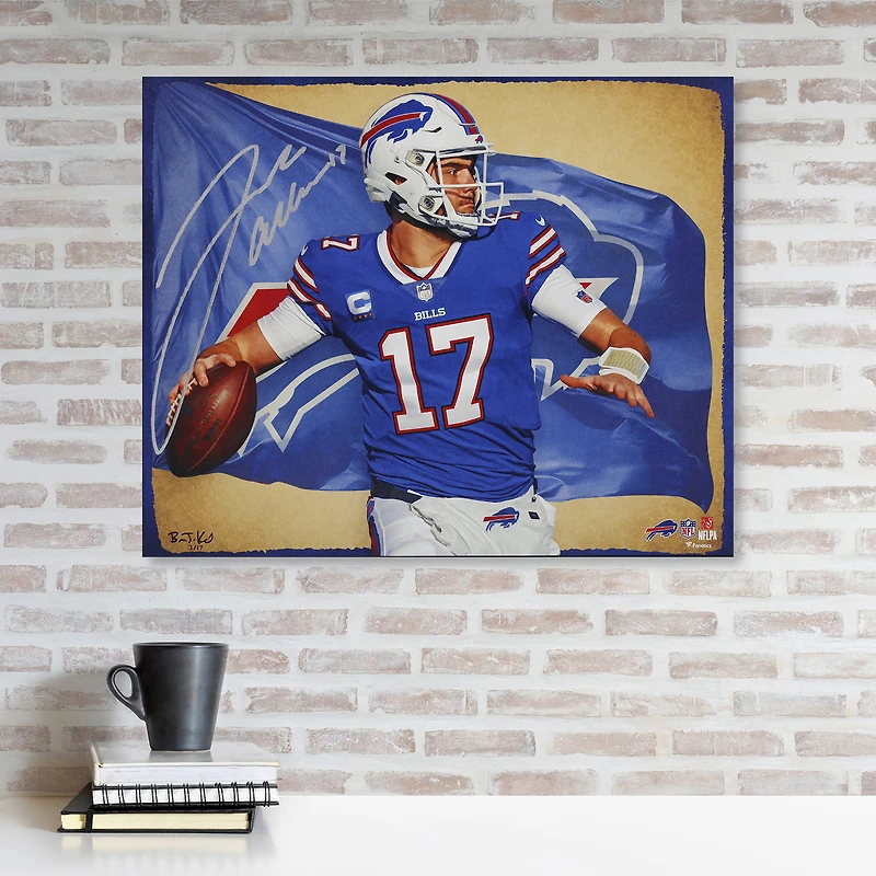Josh Allen Buffalo Bills Autographed Stretched 20" x 24" Canvas Giclee Print - Art and Signed by Brian Konnick - Limited Edition of 17