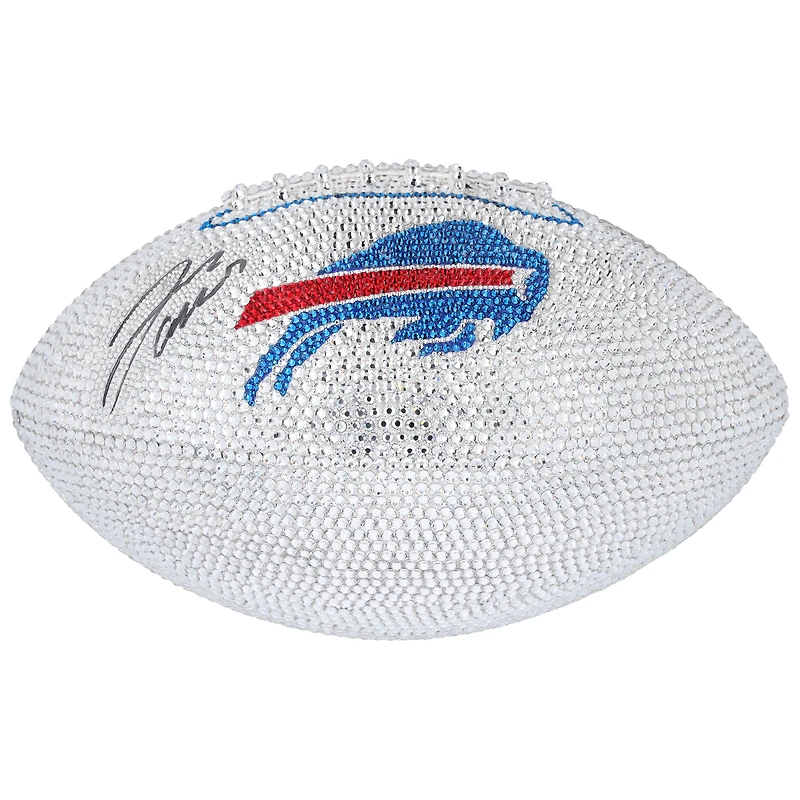 Ballon de football blanc en cristal Swarovski autographié par Josh Allen, Buffalo Bills – Illustration par Rock On Sports