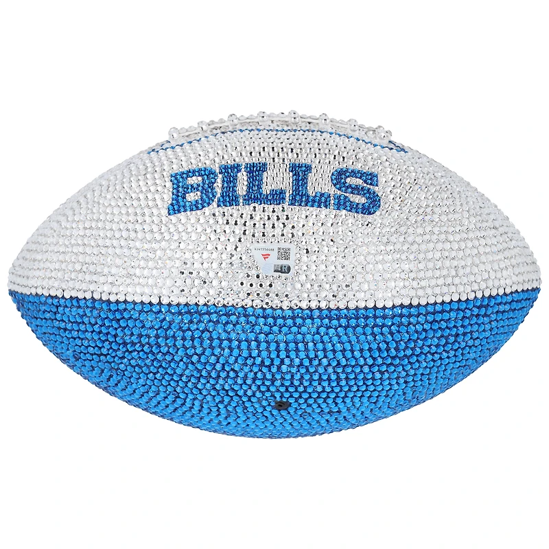 Ballon de football blanc en cristal Swarovski autographié par Josh Allen, Buffalo Bills – Illustration par Rock On Sports