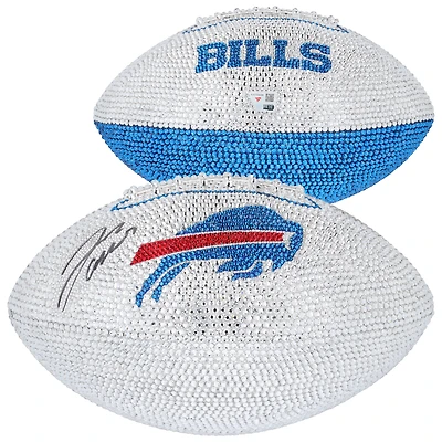 Ballon de football blanc en cristal Swarovski autographié par Josh Allen, Buffalo Bills – Illustration par Rock On Sports