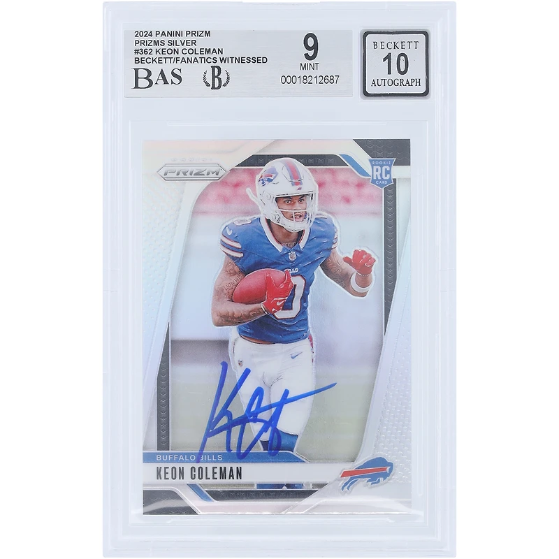 Keon Coleman Buffalo Bills Autographed 2024 Panini Prizm Silver Prizm #362 Beckett Fanatics Witnessed Authenticated 9/10 Rookie Card