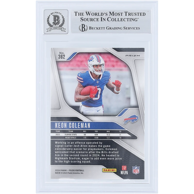 Keon Coleman Buffalo Bills Autographed 2024 Panini Prizm Silver Prizm #362 Beckett Fanatics Witnessed Authenticated 9/10 Rookie Card
