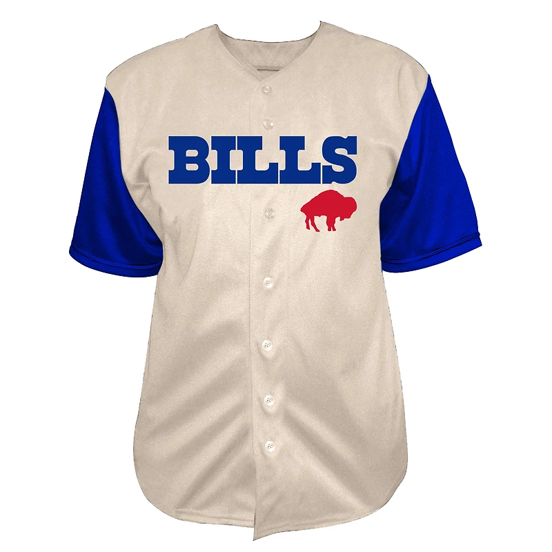 Men's Fanatics  Cream Buffalo Bills Vintage Full-Button Short Sleeve Top