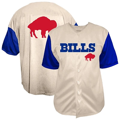 Men's Fanatics  Cream Buffalo Bills Vintage Full-Button Short Sleeve Top