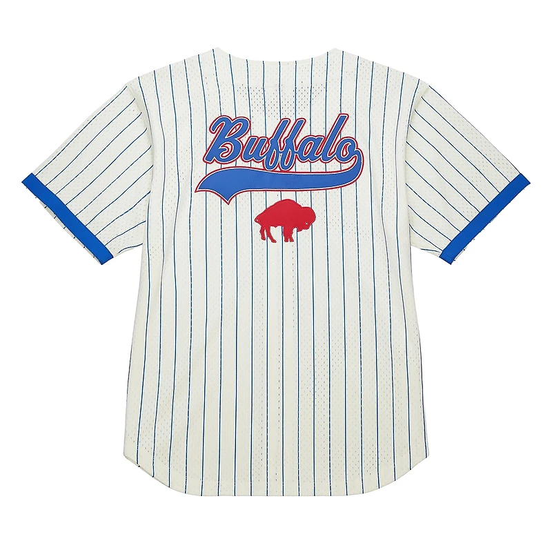 Men's Mitchell & Ness  Cream Buffalo Bills Vintage Logo Final Seconds Full-Button Mesh Top