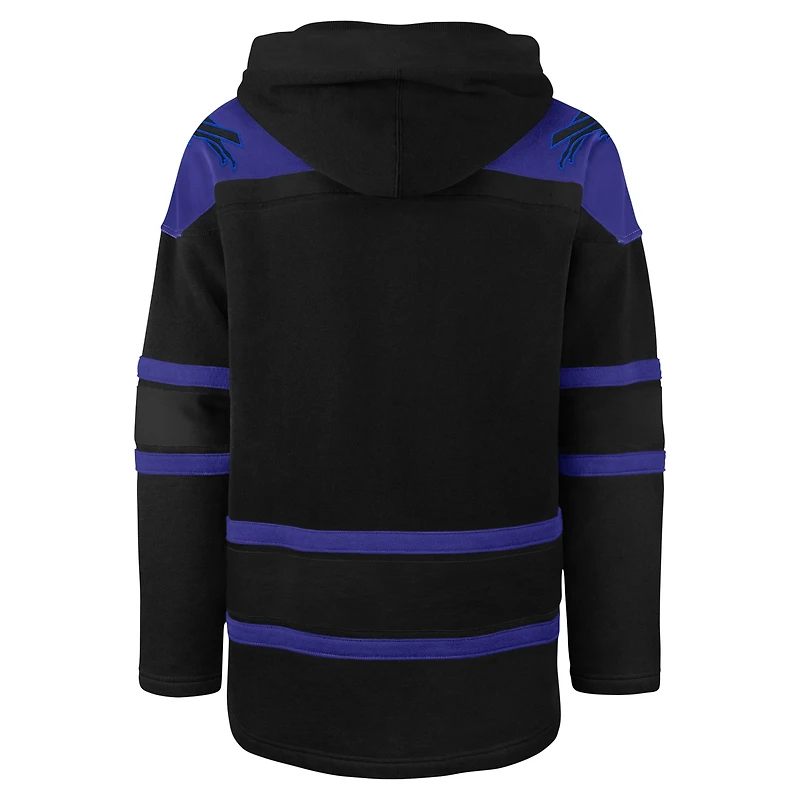Men's '47 Black Buffalo Bills Dark Pop Lace-Up Pullover Hoodie