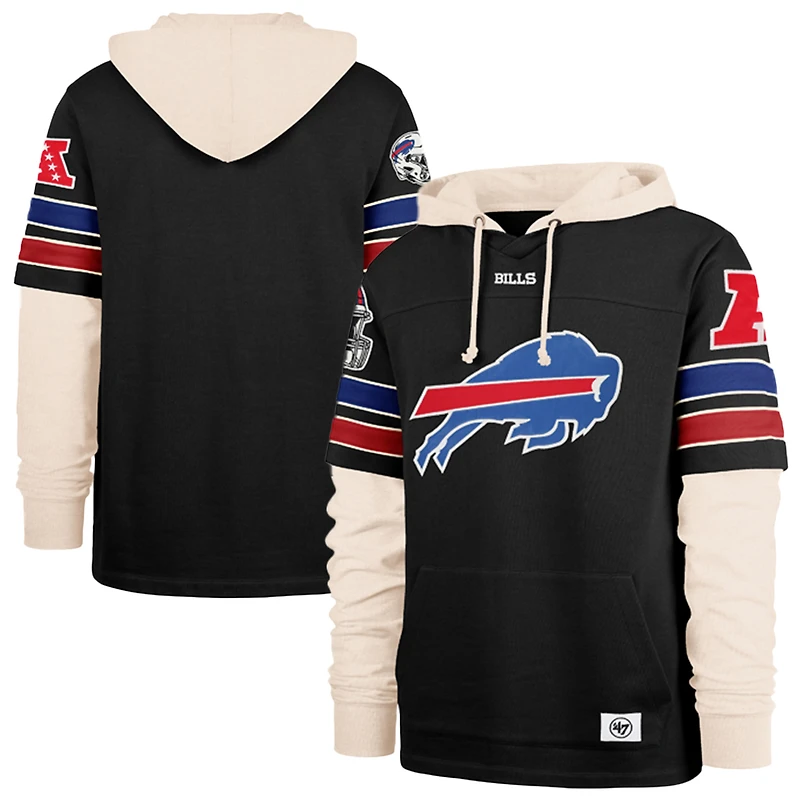 Men's '47  Black Buffalo Bills Split Zone Cornerback Duo Lacer Hoodie