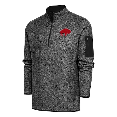 Veste à enfiler quart de zip Antigua Heather Black Buffalo Bills Throwback Fortune pour homme