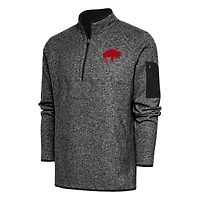 Veste à enfiler quart de zip Antigua Heather Black Buffalo Bills Throwback Fortune pour homme