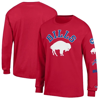 T-shirt vintage à manches longues Champion Red Buffalo Bills pour homme