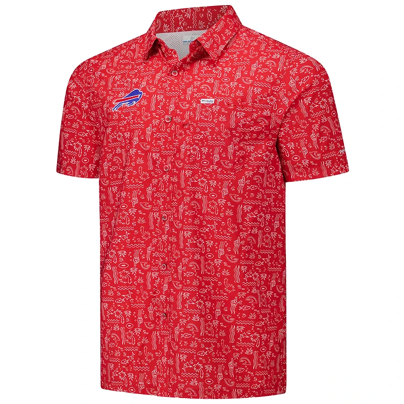 Men's Columbia PFG Red Buffalo Bills Super Slack Tide Omni-Wick Button-Up Shirt
