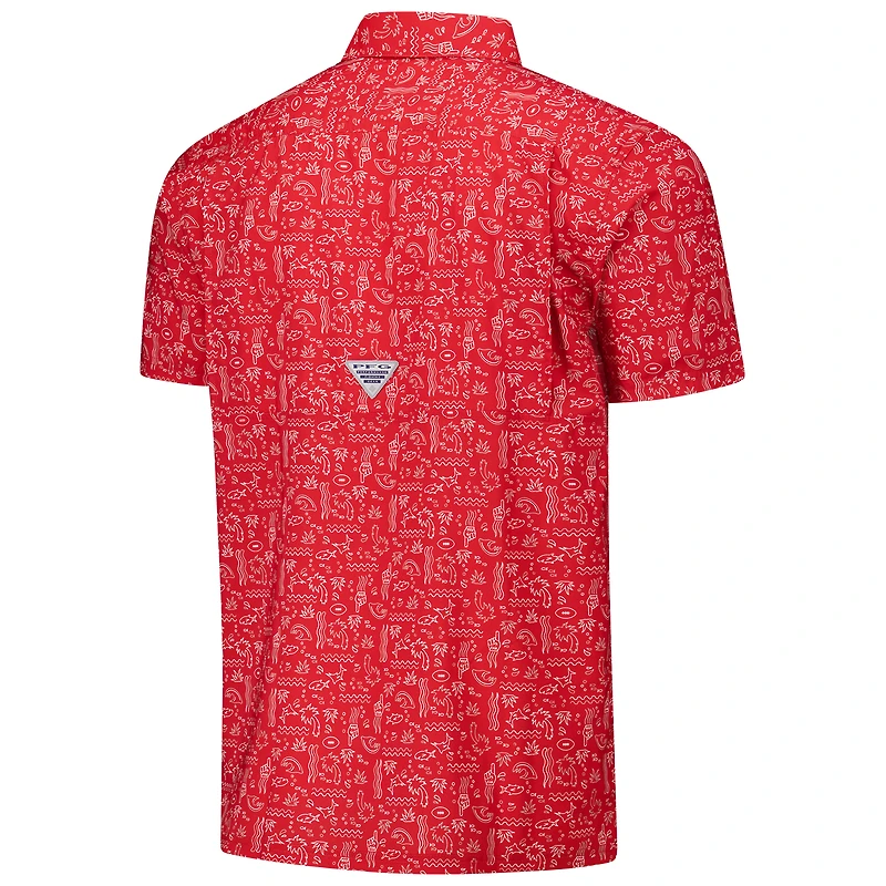 Men's Columbia PFG Red Buffalo Bills Super Slack Tide Omni-Wick Button-Up Shirt