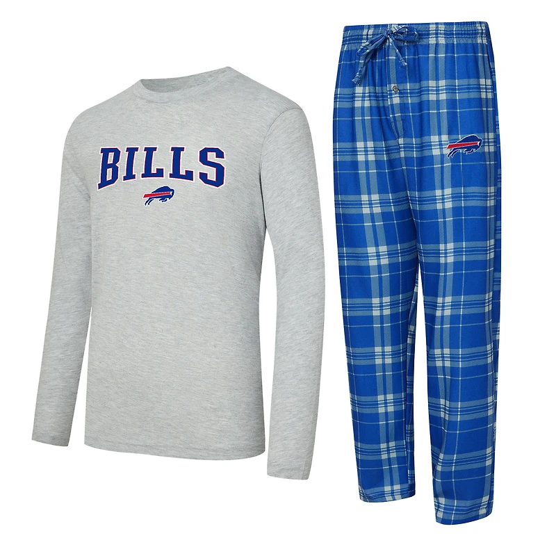 Men's Concepts Sport Royal/Heather Gray Buffalo Bills Regulate Long Sleeve T-Shirt and Plaid Pant Set