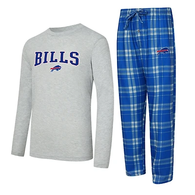 Men's Concepts Sport Royal/Heather Gray Buffalo Bills Regulate Long Sleeve T-Shirt and Plaid Pant Set
