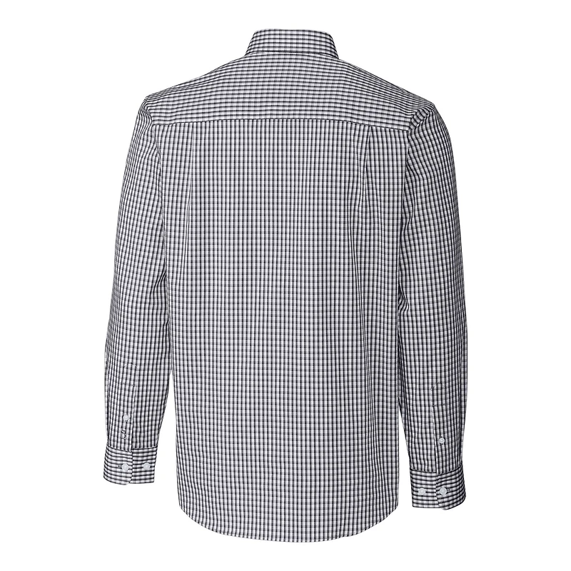 Chemise à manches longues boutonnée Cutter & Buck pour homme, coloris anthracite, logo rétro des Buffalo Bills, en tissu vichy extensible facile d'entretien.